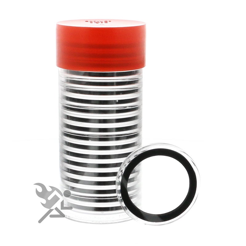 OnFireGuy Red Cap Tube & 20-Pack 38mm Black Ring Coin Holders for Silver Dollars | Protective Coin Cases for 1oz Silver Morgan Peace Eisenhower Dollars - Image 2